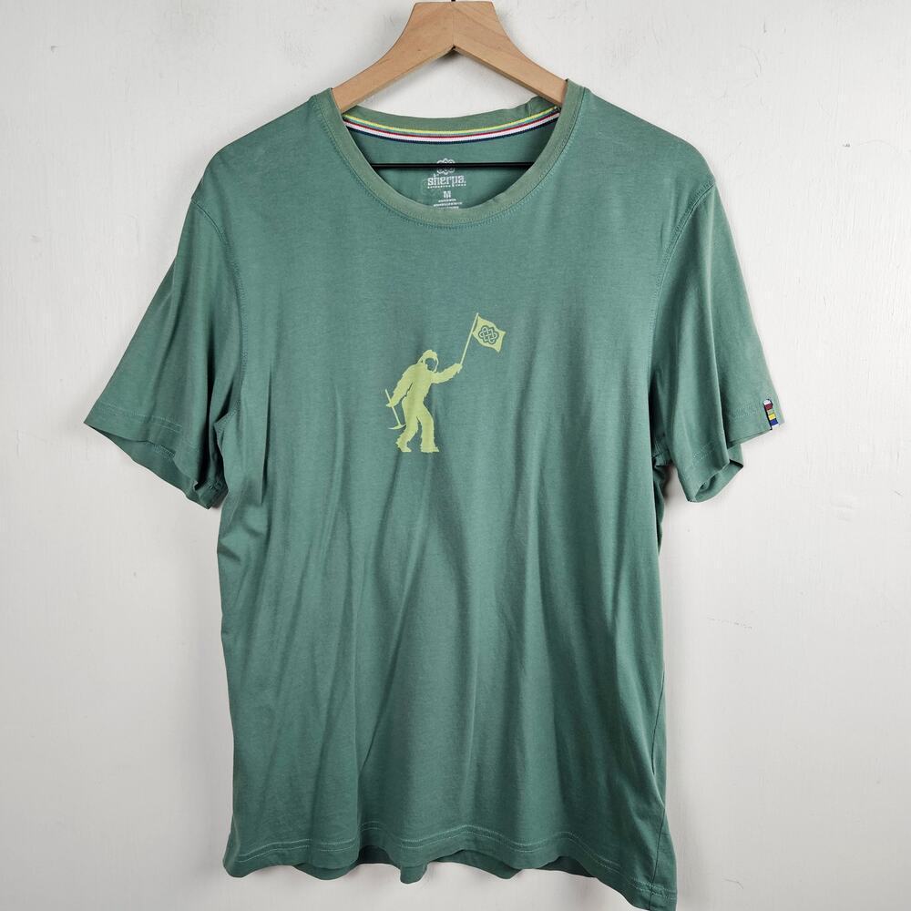 Sherpa Adventure Mirka Tee Men's M Sage Green Bigfoot Sasquatch Yeti T-Shirt